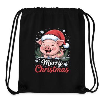 Christmas T-shirt with cute pig in Santa hat - Stanley/Stella Recycled Gym Bag - black - Front