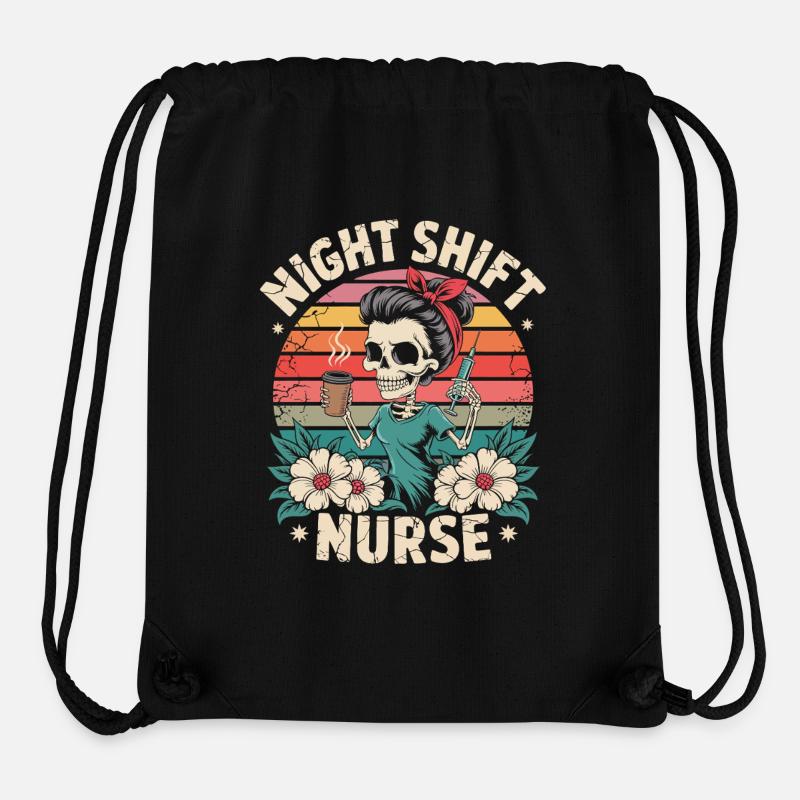 Infirmière de nuit rétro - Sac à cordon recyclé Stanley/Stella - noir