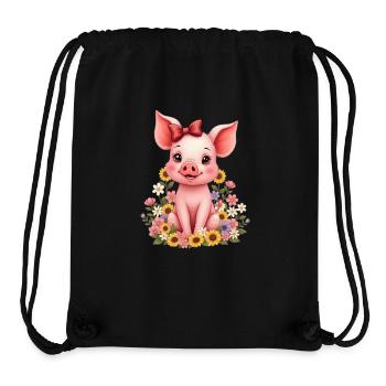 Süßes Schwein mit Schleife und Blumen Ferkel - Stanley/Stella recycelter Gym Bag - Schwarz - Vorne