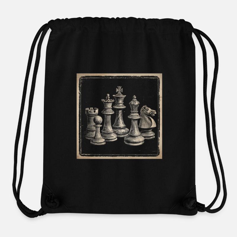 Conception vintage d’échecs pour les amateurs d’échecs classiques - Sac à cordon recyclé Stanley/Stella - noir