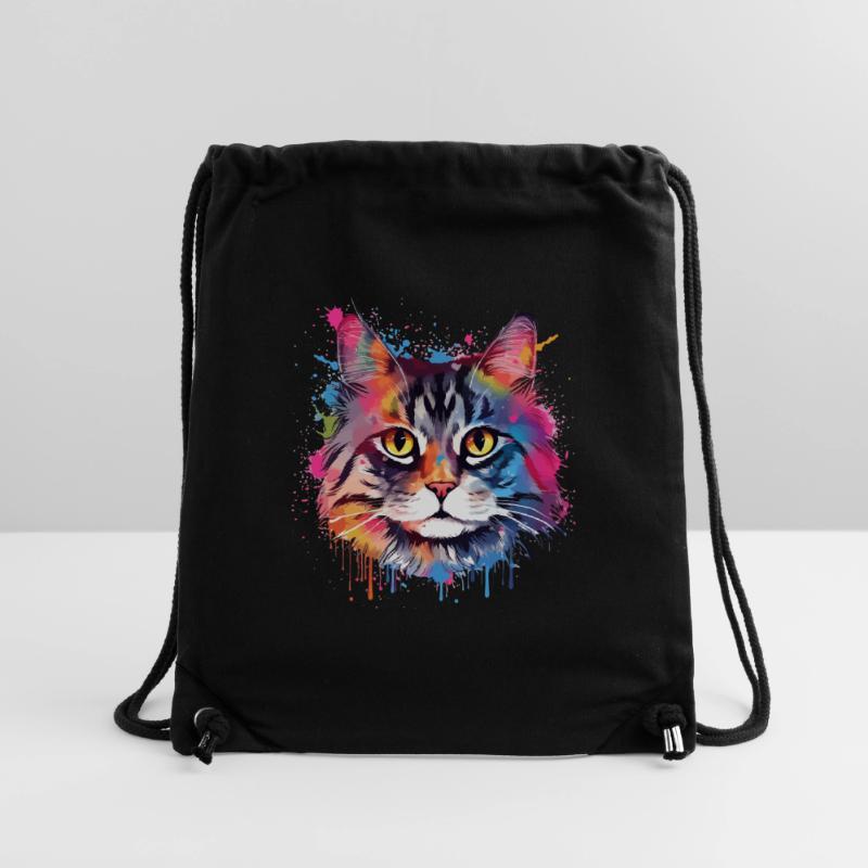Art coloré éclaboussé Visage de chat américain à queue courte Sac à cordon recyclé Stanley/Stella