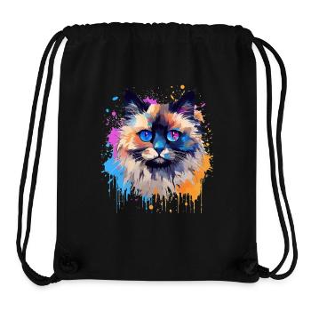 Art coloré sur le visage de chat Birman avec éclaboussures - Sac à cordon recyclé Stanley/Stella - noir - Devant