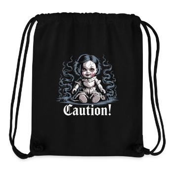 Poupée effrayante avec texte d’avertissement - Sac à cordon recyclé Stanley/Stella - noir - Devant