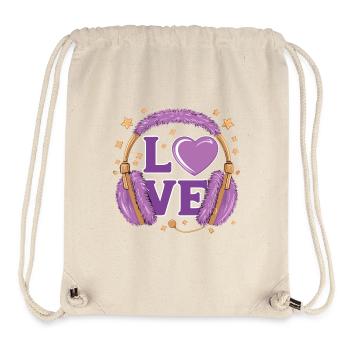 Lila Love Music Kopfhörer mit Sternen und Herz - Stanley/Stella recycelter Gym Bag - Naturweiß - Vorne
