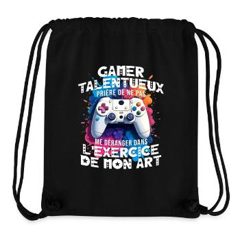 Gamer talentueux ado accro aux jeux vidéo console - Sac à cordon recyclé Stanley/Stella - noir - Devant