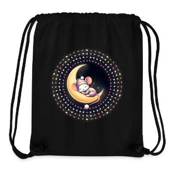 souris endormie paisiblement, sur un croissant de lune - Sac à cordon recyclé Stanley/Stella - noir - Devant
