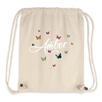 AMBER - Nom de fille avec des papillons colorés - Sac à cordon recyclé Stanley/Stella - blanc naturel - Devant