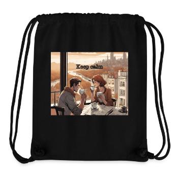 Café avec vue sur la ville. Restez calme. - Sac à cordon recyclé Stanley/Stella - noir - Devant