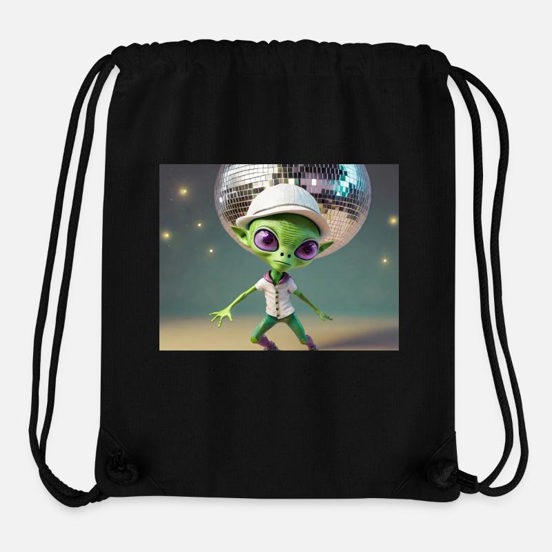 mignon petit vert rétro vintage alien tous les jours - Sac à cordon recyclé Stanley/Stella - noir