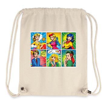 Pop art, personnages caricaturaux colorés, bande dessinée - Sac à cordon recyclé Stanley/Stella - blanc naturel - Devant