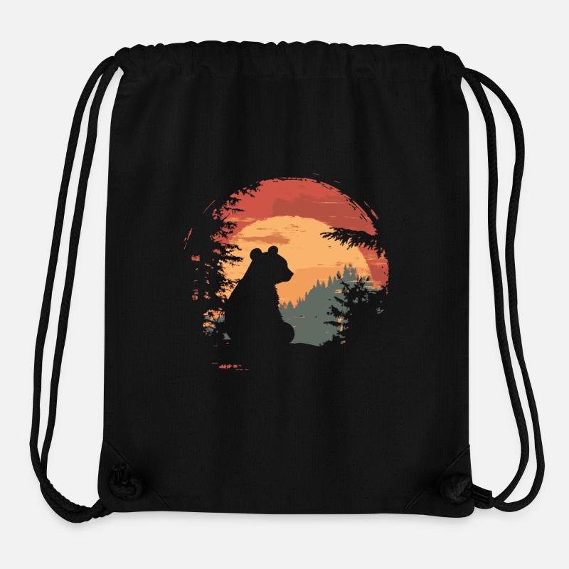 Silhouette panda assis coucher de soleil vintage - Sac à cordon recyclé Stanley/Stella - noir