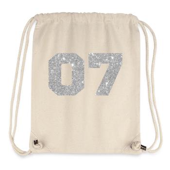 Nummer 7 Silberglitter - 7. Jahrestag - Stanley/Stella recycelter Gym Bag - Naturweiß - Vorne