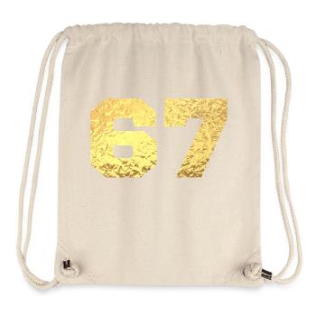 Numéro 67 paillettes doré - 67e anniversaire - Sac à cordon recyclé Stanley/Stella - blanc naturel - Devant