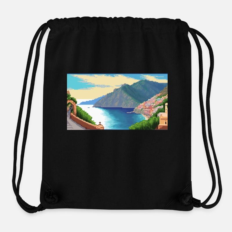 Côte amalfitaine, Italie - Pixel Art - Sac à cordon recyclé Stanley/Stella - noir