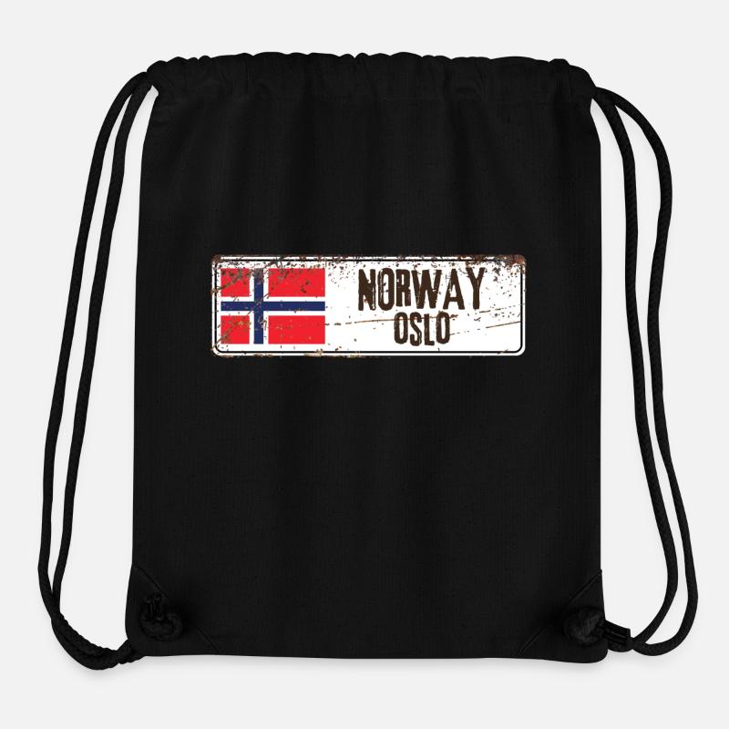 Oslo Drapeau de la Norvège - Sac à cordon recyclé Stanley/Stella - noir
