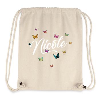 NICOLE - Girl Name with Colorful Butterflies - Stanley/Stella Recycled Gym Bag - natural - Front