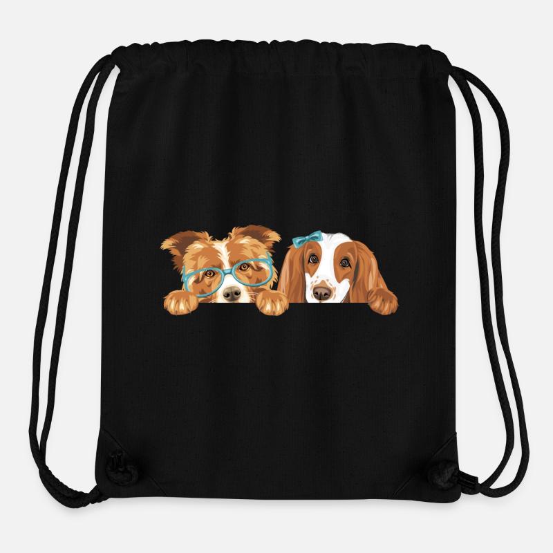 Chien Border Collie et Cocker Spaniel - Sac à cordon recyclé Stanley/Stella - noir