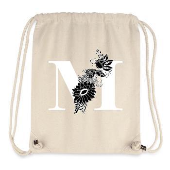 Lettre m floral noir et blanc - Sac à cordon recyclé Stanley/Stella - blanc naturel - Devant