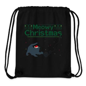 Noël miaou - Adorable chat au chapeau de Père Noël - Sac à cordon recyclé Stanley/Stella - noir - Devant