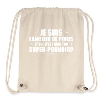 Lanceur de poids. C'est quoi ton super pouvoir ? - Sac à cordon recyclé Stanley/Stella - blanc naturel - Devant