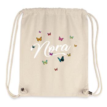 NORA - Mädchen Name mit bunten Schmetterlingen - Stanley/Stella recycelter Gym Bag - Naturweiß - Vorne