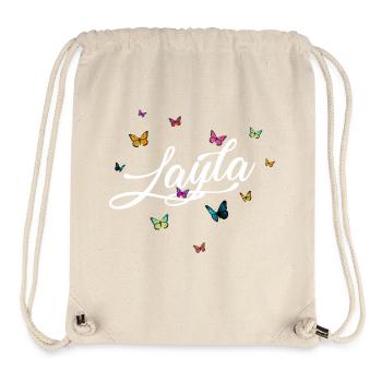 LAYLA - Mädchen Name mit bunten Schmetterlingen - Stanley/Stella recycelter Gym Bag - Naturweiß - Vorne