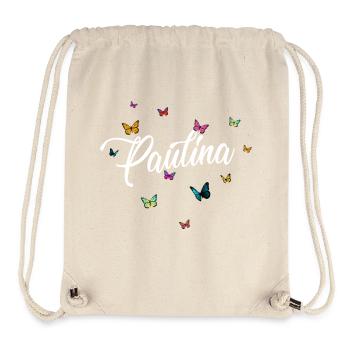 PAULINA - Mädchen Name mit bunten Schmetterlingen - Stanley/Stella recycelter Gym Bag - Naturweiß - Vorne