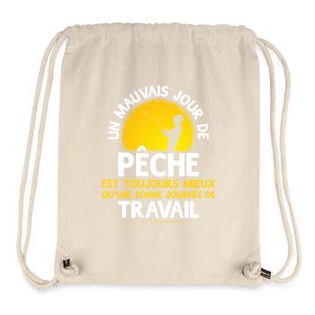 "Travail ou Pêche" - Sac à cordon recyclé Stanley/Stella - blanc naturel - Devant