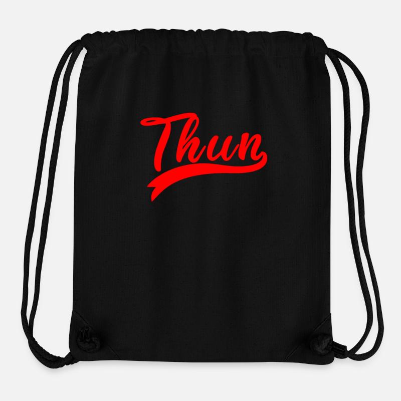 Logo rouge de l’écriture de Thoune - Sac à cordon recyclé Stanley/Stella - noir