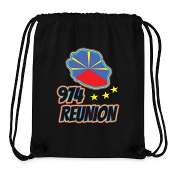 idee cadeau drapeau carte ile de la reunion 974 - Sac à cordon recyclé Stanley/Stella - noir - Devant