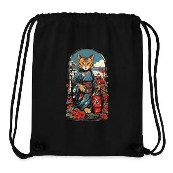 Chat saké japonais Vintage Art - Sac à cordon recyclé Stanley/Stella - noir - Devant