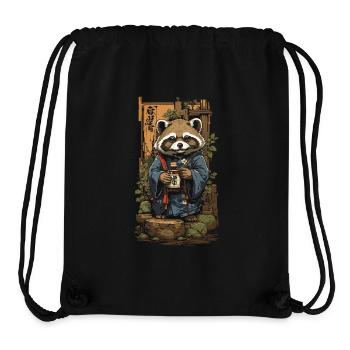 Chien viverrin saké japonais Art Vintage - Sac à cordon recyclé Stanley/Stella - noir - Devant