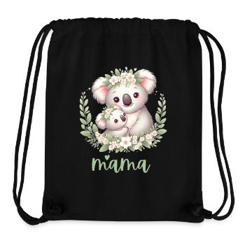 Maman Koala ours câlin I Couronne florale maman I Koala - Sac à cordon recyclé Stanley/Stella - noir - Devant