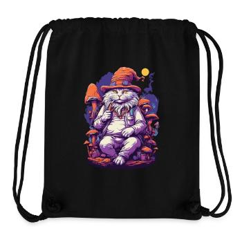 Chat forêt champignons psychédélique Goa Trance Art - Sac à cordon recyclé Stanley/Stella - noir - Devant