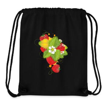 Fraises rouges aux fleurs vertes et blanches juteuses - Sac à cordon recyclé Stanley/Stella - noir - Devant