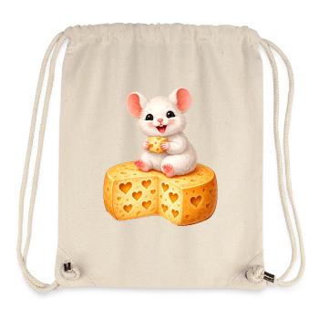 Une souris mignonne sur du fromage avec des trous en forme de cœur - Sac à cordon recyclé Stanley/Stella - blanc naturel - Devant