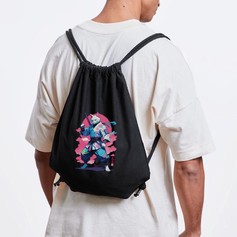 Conception esthétique Samurai Cat Vaporwave Sac à cordon recyclé Stanley/Stella