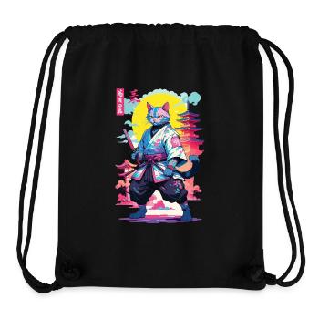 Conception esthétique Samurai Cat Vaporwave - Sac à cordon recyclé Stanley/Stella - noir - Devant