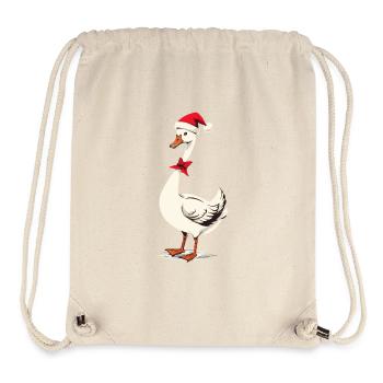 Oie festive avec chapeau de père Noël - Sac à cordon recyclé Stanley/Stella - blanc naturel - Devant
