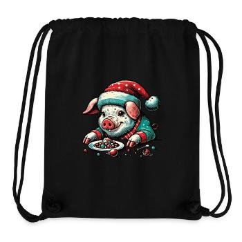 Cochon de Noël gourmand - Sac à cordon recyclé Stanley/Stella - noir - Devant