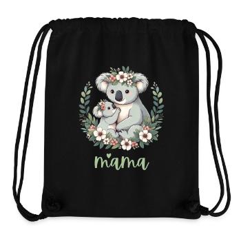 Maman Koala ours câlin I Couronne florale maman I Koala - Sac à cordon recyclé Stanley/Stella - noir - Devant