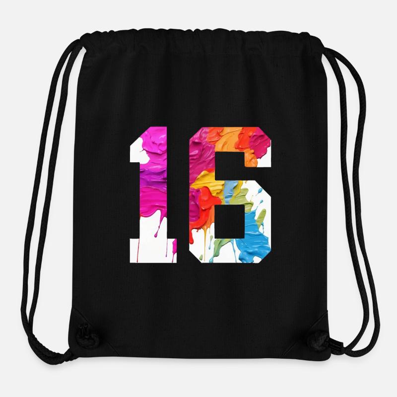 NUMÉRO COLORÉ 16 COLORÉ 16E ANNIVERSAIRE - Sac à cordon recyclé Stanley/Stella - noir