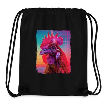 Funny Retro 80s Neon Pink Cool Chicken Bird Sunset - Stanley/Stella Recycled Gym Bag - black - Front