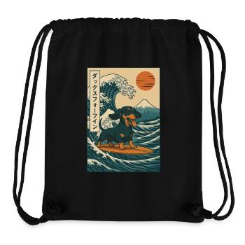 Dackel Hund Liebhaber Surfen Japanische Wellenkunst - Stanley/Stella recycelter Gym Bag - Schwarz - Vorne