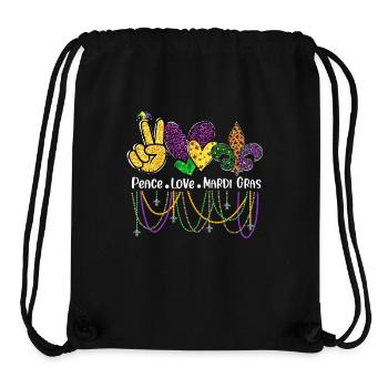 Peace Love Mardi Gras Beads Women Carnival Parade - Stanley/Stella Recycled Gym Bag - black - Front