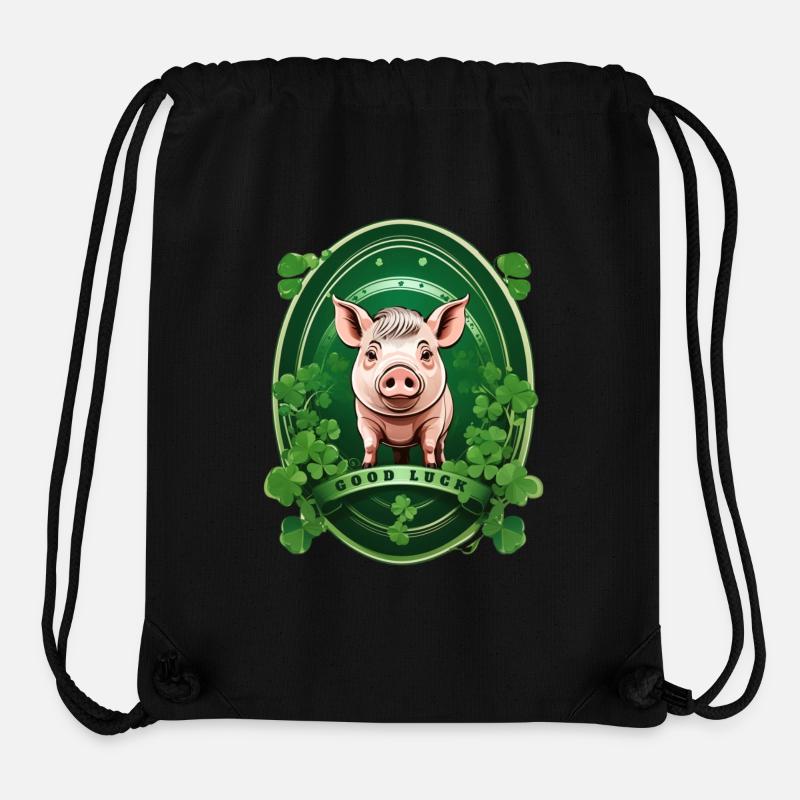 Cochon chanceux avec trèfles - Sac à cordon recyclé Stanley/Stella - noir