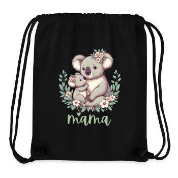 Maman Koala ours câlin I Couronne florale maman I Koala - Sac à cordon recyclé Stanley/Stella - noir - Devant