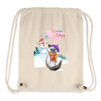 Cozy Winter Cat and Snowman Scene - Stanley/Stella Recycled Gym Bag - natural - Front