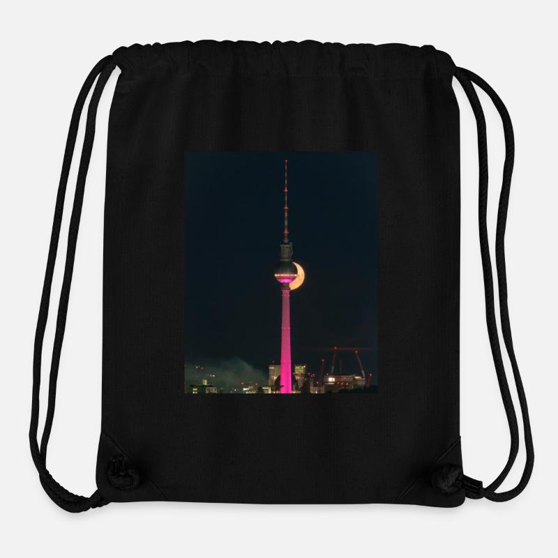 Pinker Berliner Fernsehturm mit großem Mond - Stanley/Stella recycelter Gym Bag - Schwarz