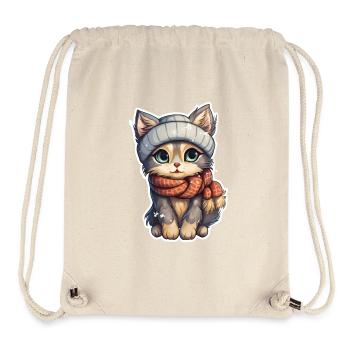 Chat en hiver - Sac à cordon recyclé Stanley/Stella - blanc naturel - Devant